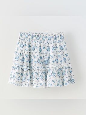 ZARA GIRL'S SKORT SKIRT Blue FLORAL RUFFLE TIERED SMOCKED BUILT IN SHORTS SIZE 6